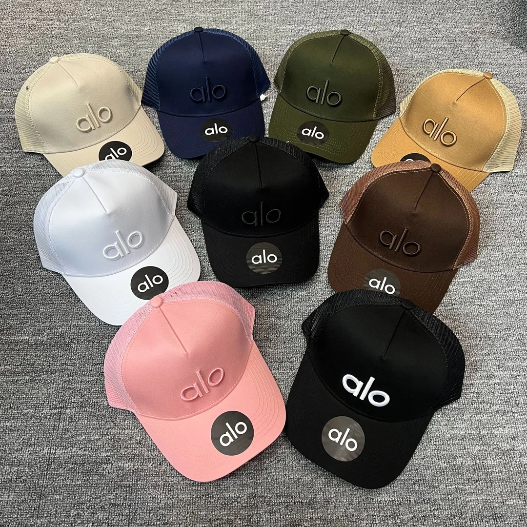 alo新款网纱帽子男女硬顶棒球帽鸭舌帽情侣款透气运动防晒遮阳帽