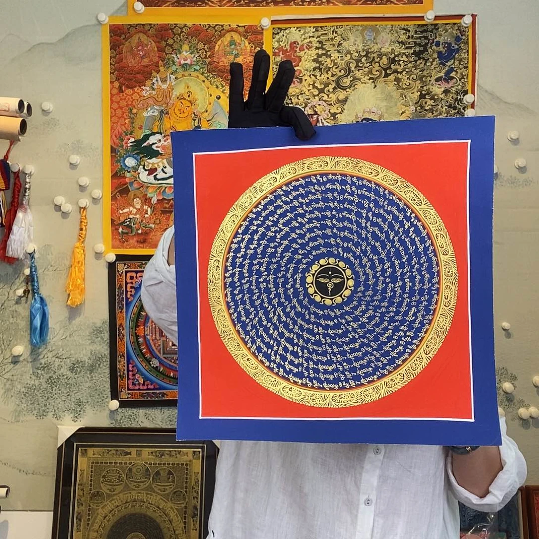 卷轴画纯手绘六字真言唐卡30厘米左右