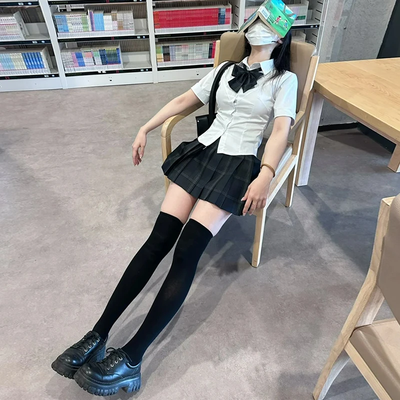 压力小腿袜女夏季强压黑色过膝长筒袜配裙子中筒jk高筒瘦腿袜春秋