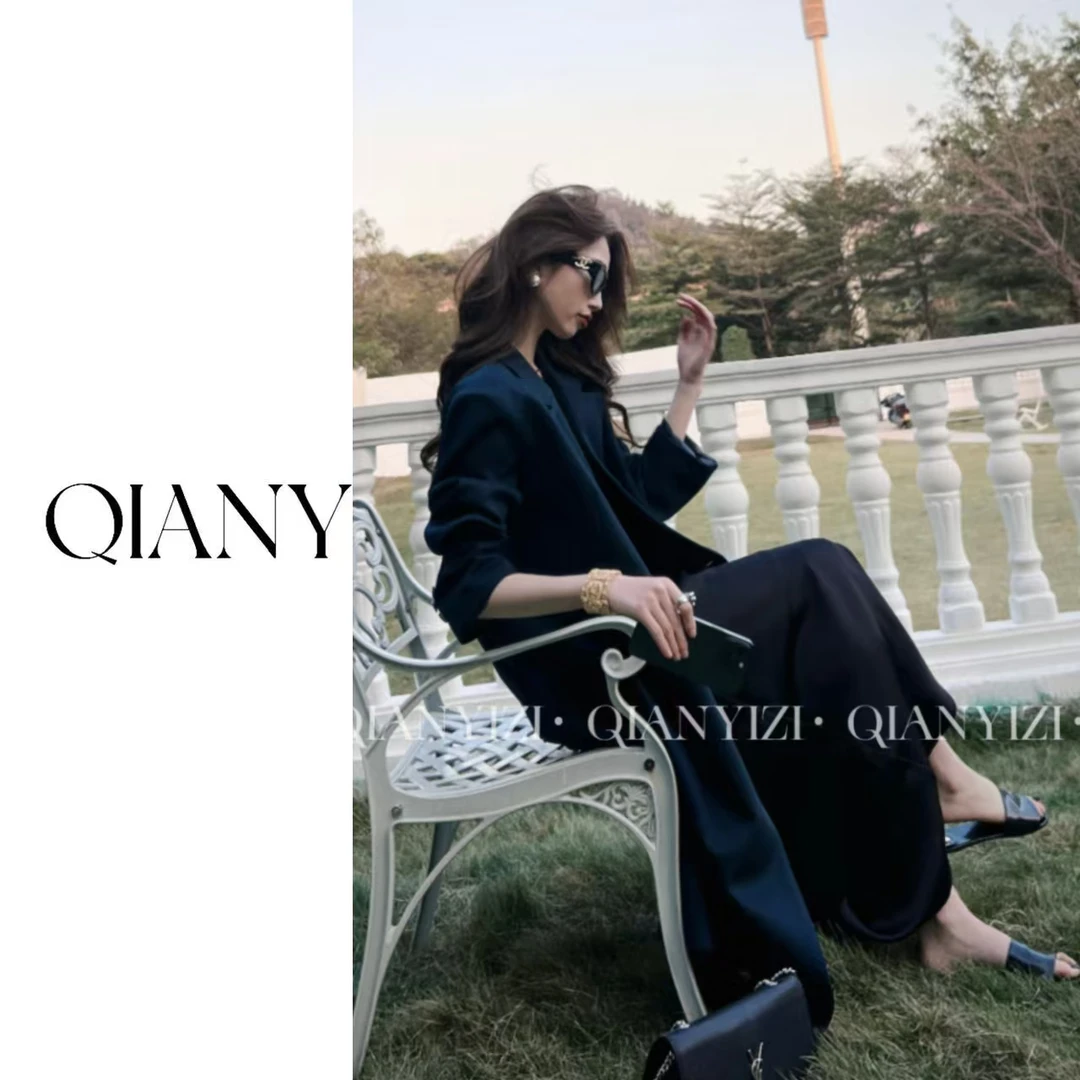 千亿山岚绿长款西装大衣