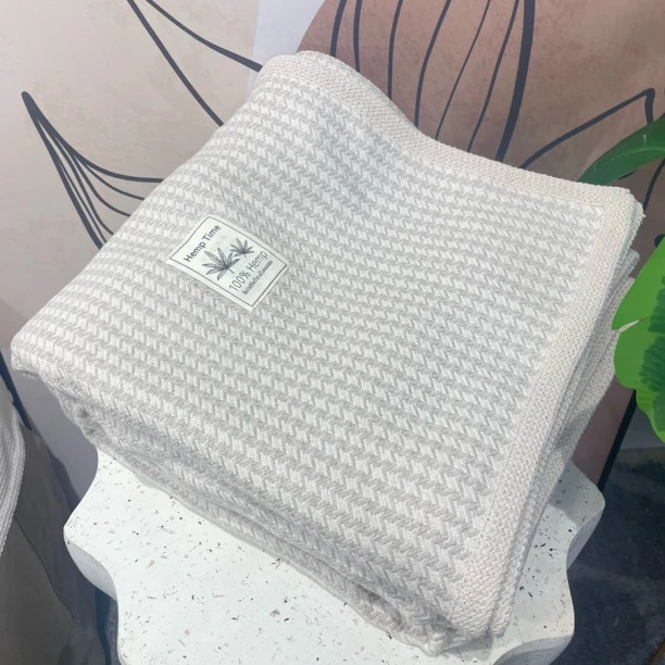 外贸余货色织汉麻加厚千鸟格床单可当盖毯被单单品