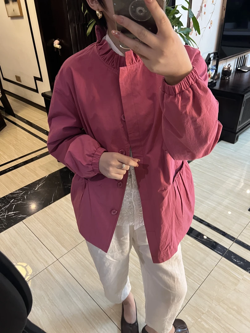 【安姬迩·自制】YM-0031 新款抽绳树莓红风衣外套休闲百搭风