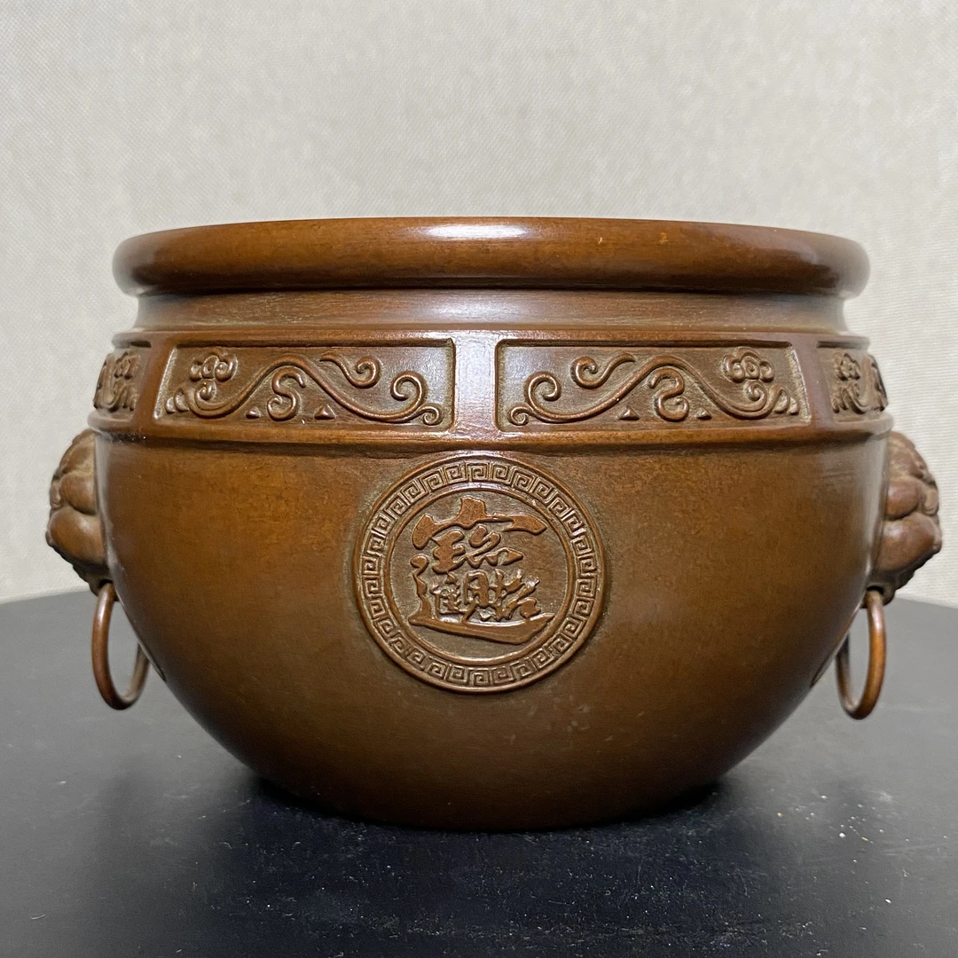 黄铜仿古苏工精工狮耳缸招财进缸聚宝盆
