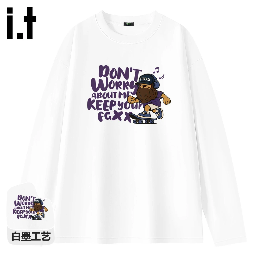 it FINGERCROXX美式休闲男士t恤秋款纯棉宽松情侣款长袖体恤上衣