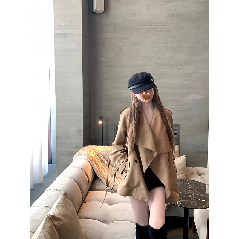 北川景子美神蝴蝶结风衣外套秋季韩系女设计感短款卡其色外套百搭