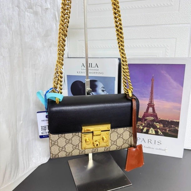 95新 DIOR/迪奥 黑色拼色翻盖月光宝盒链条包