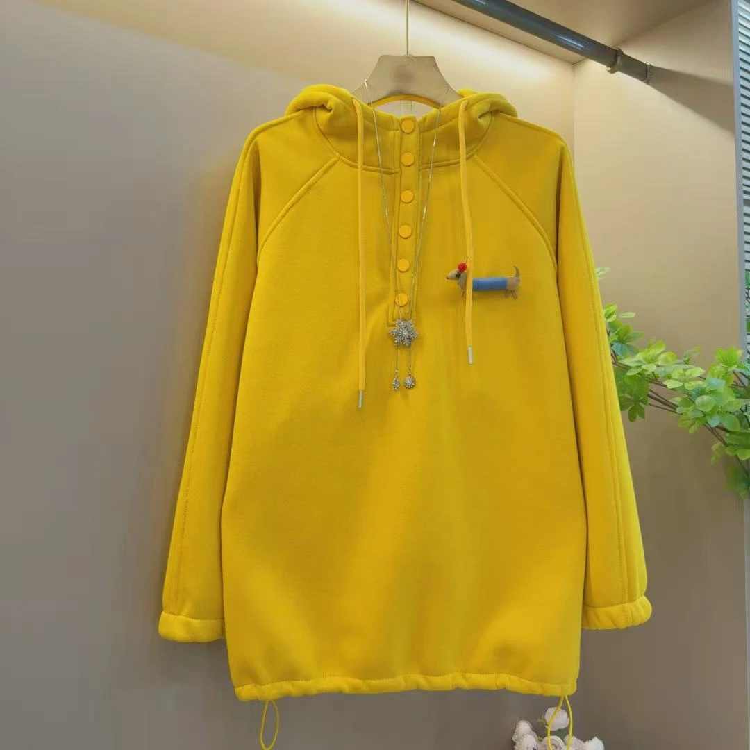 新款减龄腊肠狗欧货时尚连帽加绒卫衣（长67左右）