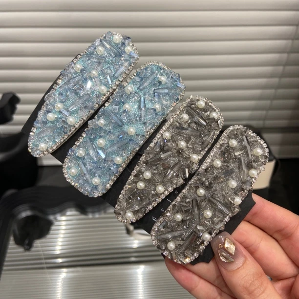 E4264 水晶气质BB夹春夏高级头饰精致水钻蓝色发卡女发夹边夹侧边