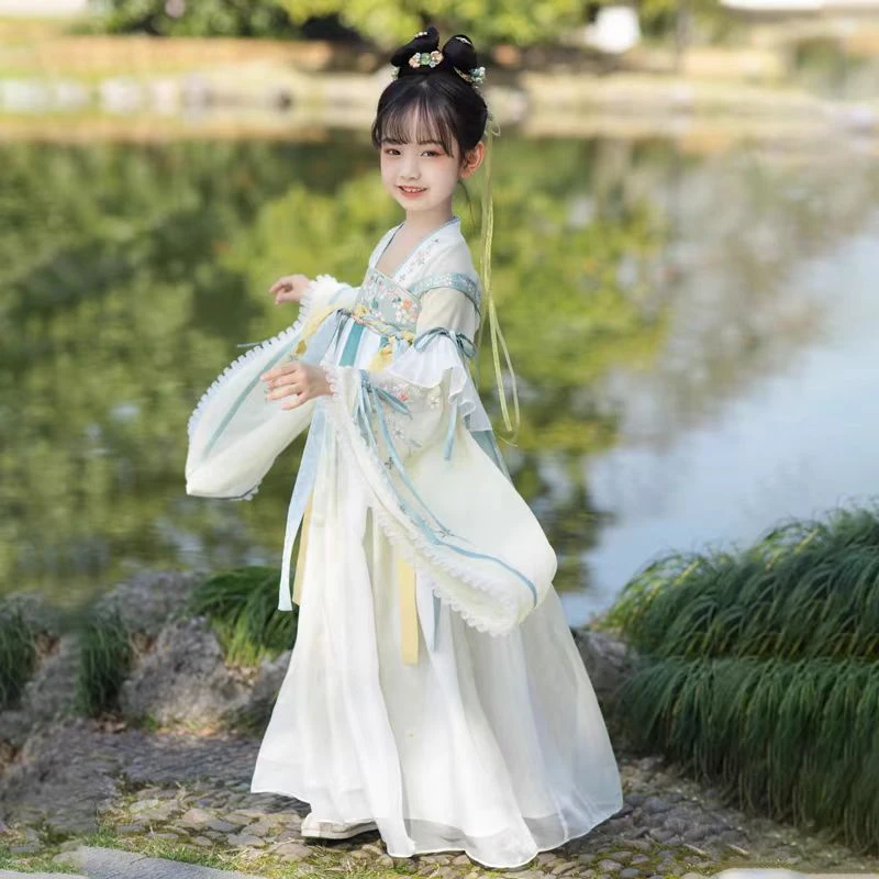 汉服女童春古风超仙儿童襦裙刺绣古装连衣裙小女孩中国风唐装