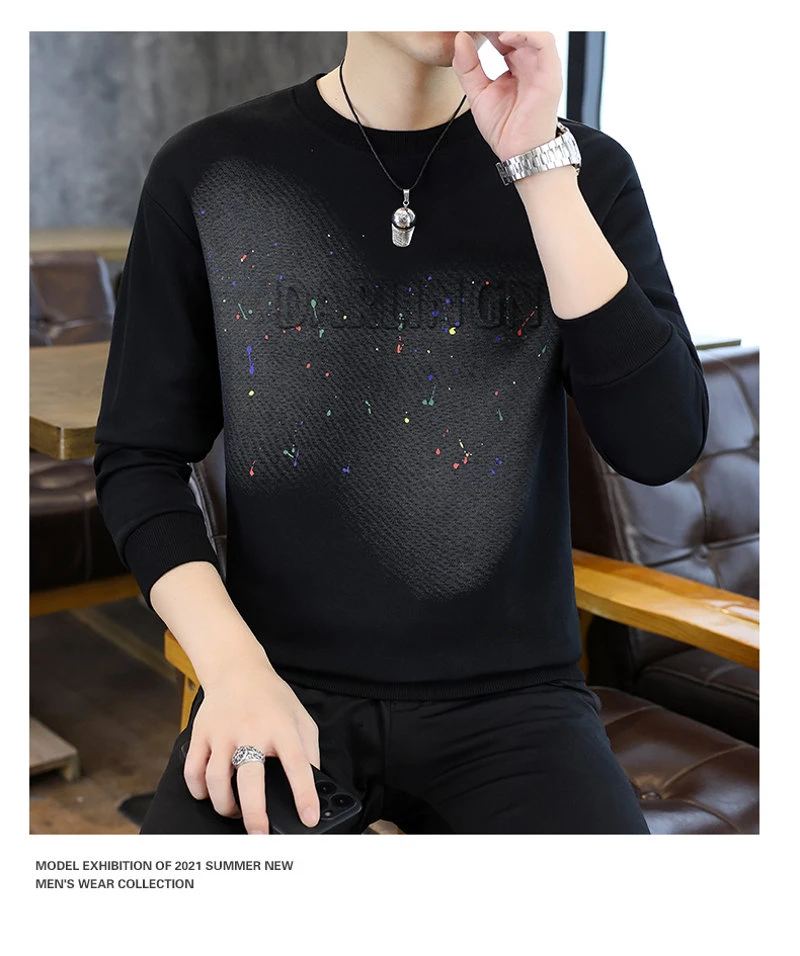 2025秋季新款扎染渐变男士卫衣个性百搭泼墨套头长袖男圆领钢印