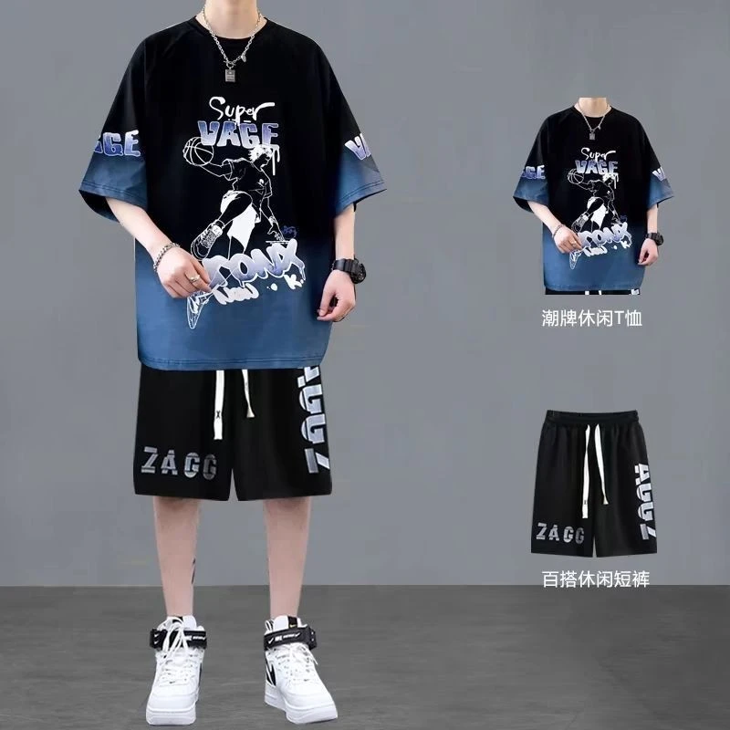 夏季新款韩版中学生短袖短裤套装两件套潮流少年男装套装一整套