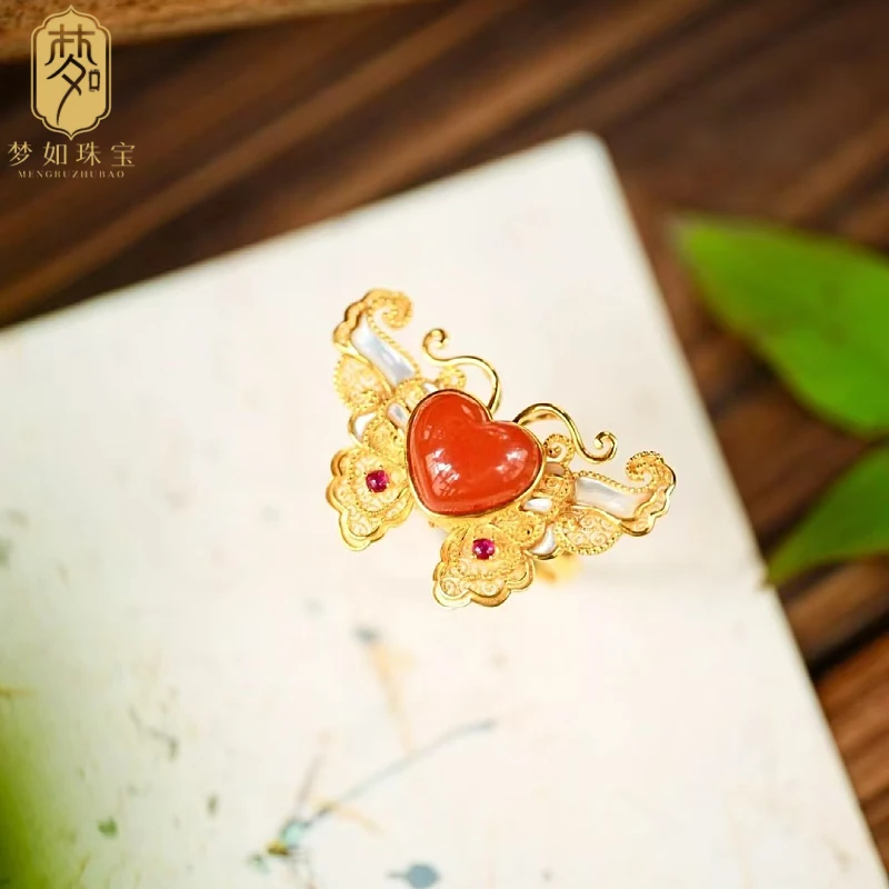 18k金南红蝴蝶戒指ZS