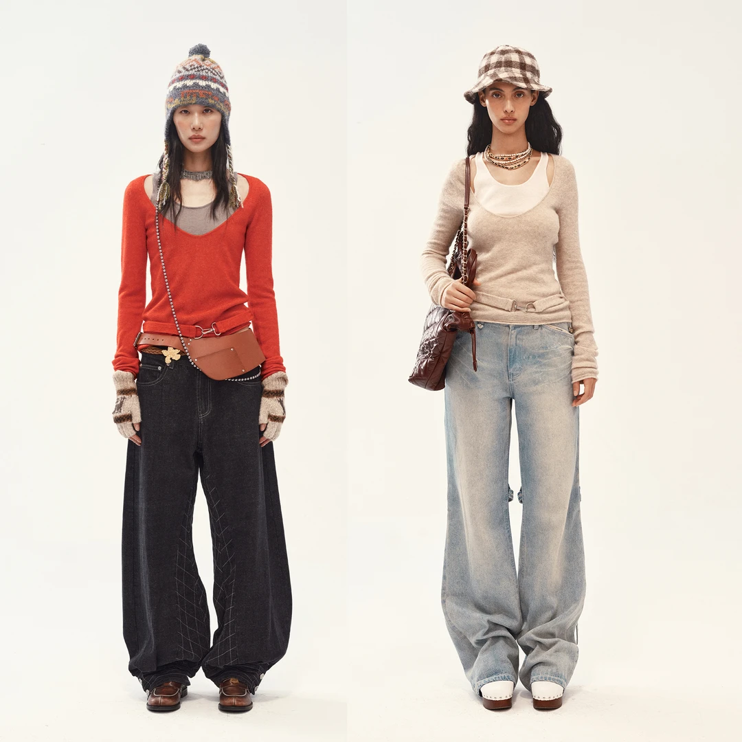 MEDIUM WELL_假两件钩扣羊毛针织上衣_Mock Layered Knit Top