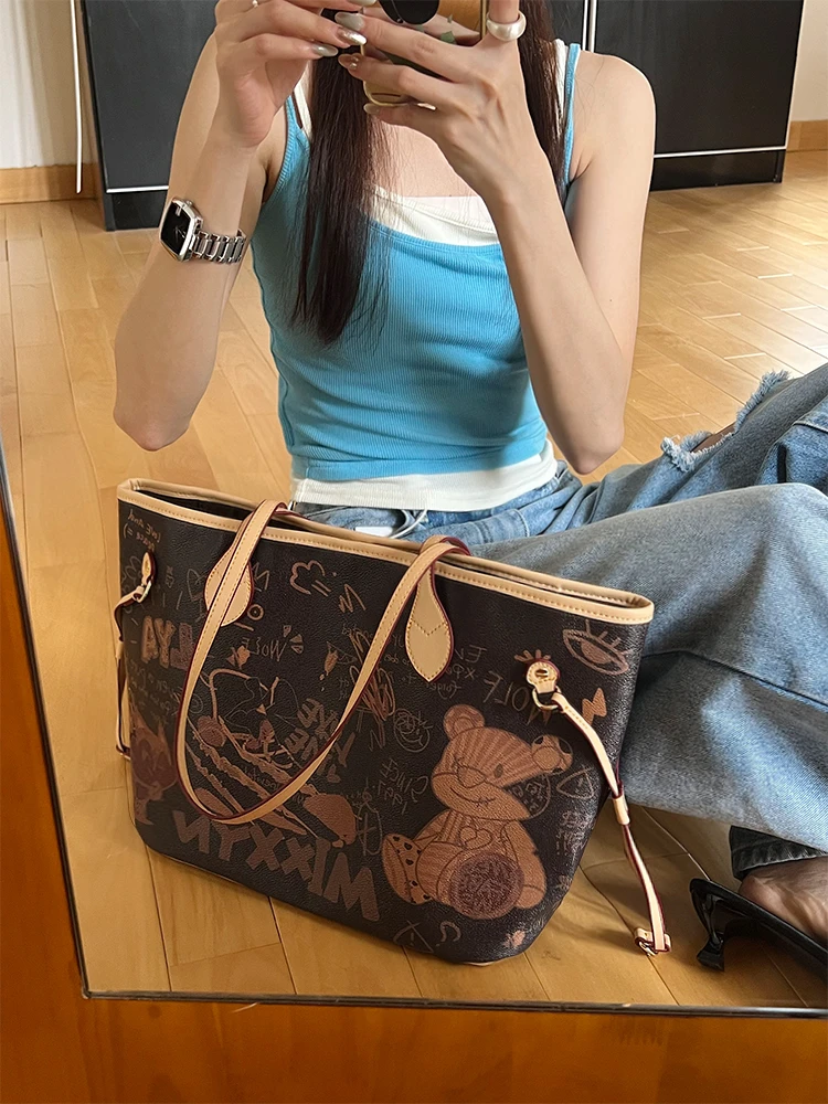 小众轻奢老花托特包女大包大容量单肩腋下包涂鸦洋气子母包通勤包