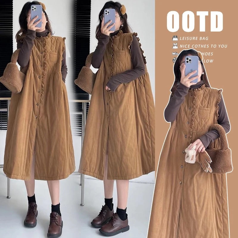 时尚小个子2025年冬季新款夹棉马甲背心裙半高领打底T恤孕妇套装