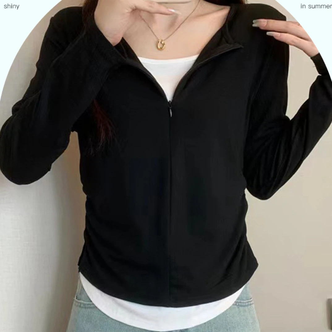 半拉链假两件款长袖显瘦休闲百搭上衣