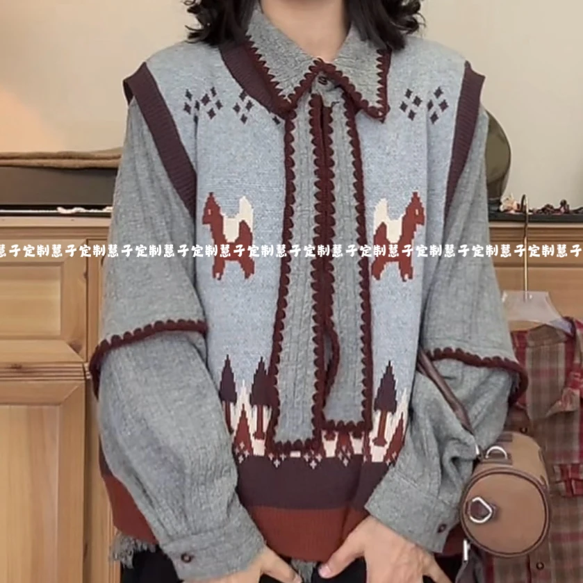 慧子 “梦幻小马”小众设计感年底百搭针织马甲宽松无袖坎肩背心