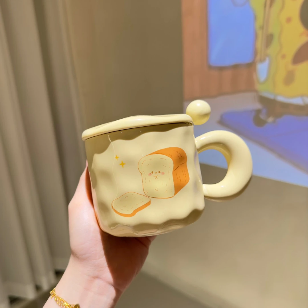 网红陶瓷杯面包马克杯可爱奶fufu杯子牛奶杯大容量宿舍用喝水水杯