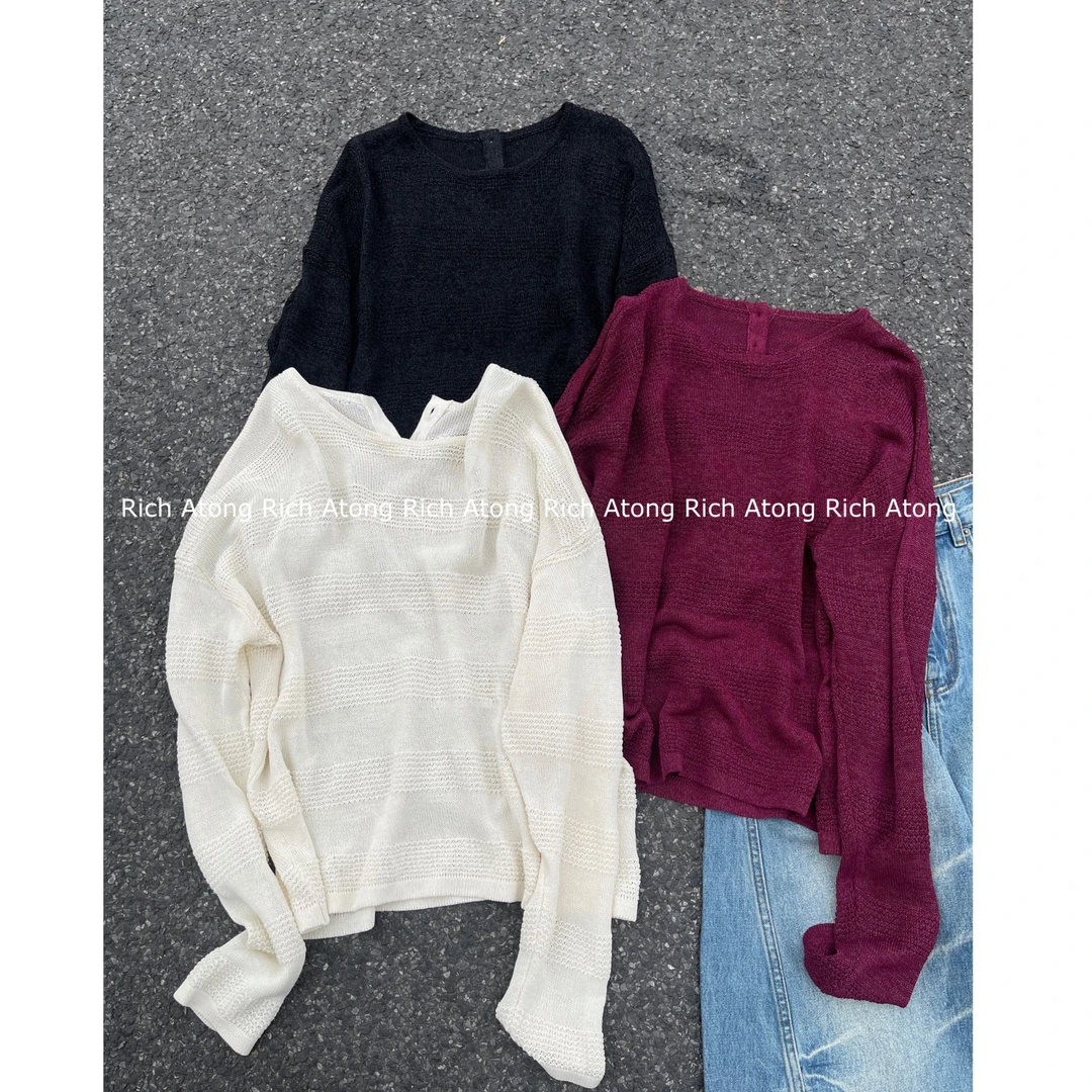 atong/阿彤-【纸片人】-2025 圆领后背两粒扣进口和纸纱长袖上衣