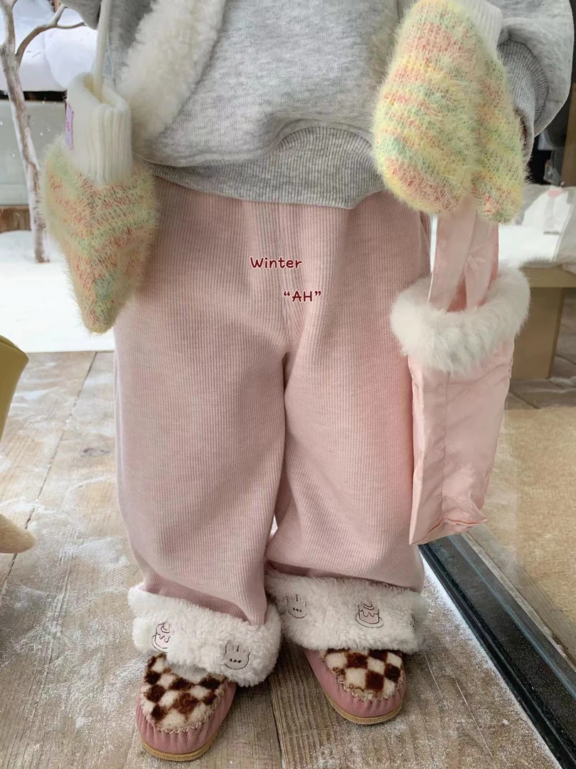 【现货】女童粉色卡通一体绒条绒裤（AH-8017-冬A）054
