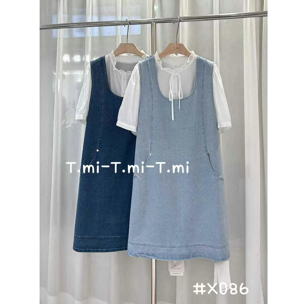 Tmi大码女装2025年春夏新款胖mm时尚牛仔背心裙衬衫两件套装X086