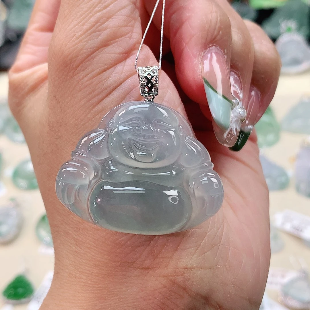 翡翠挂件18K金镶嵌佛公