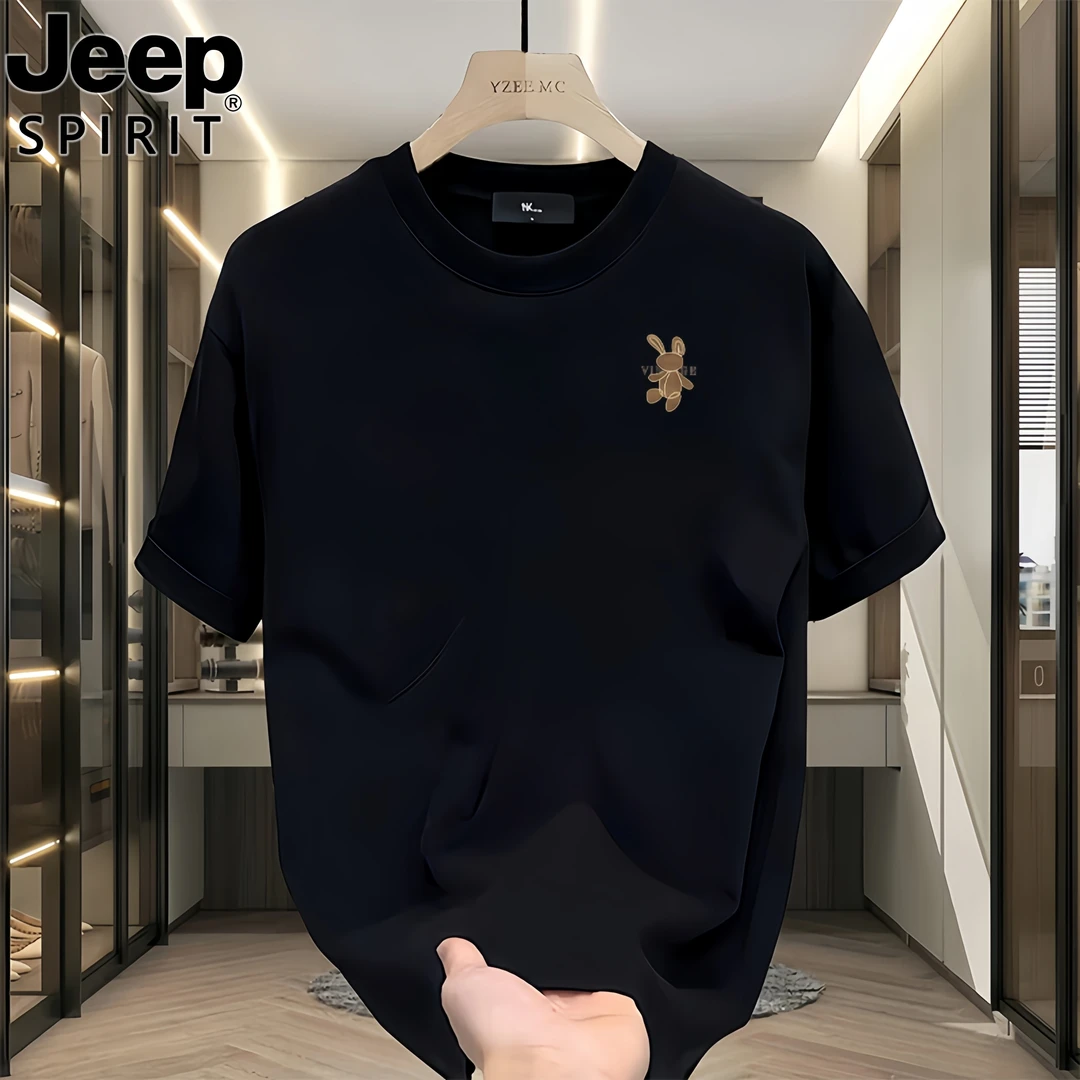 JEEP吉普韩版短袖T恤潮流百搭复古圆领宽松休闲半袖情侣款T恤衫男