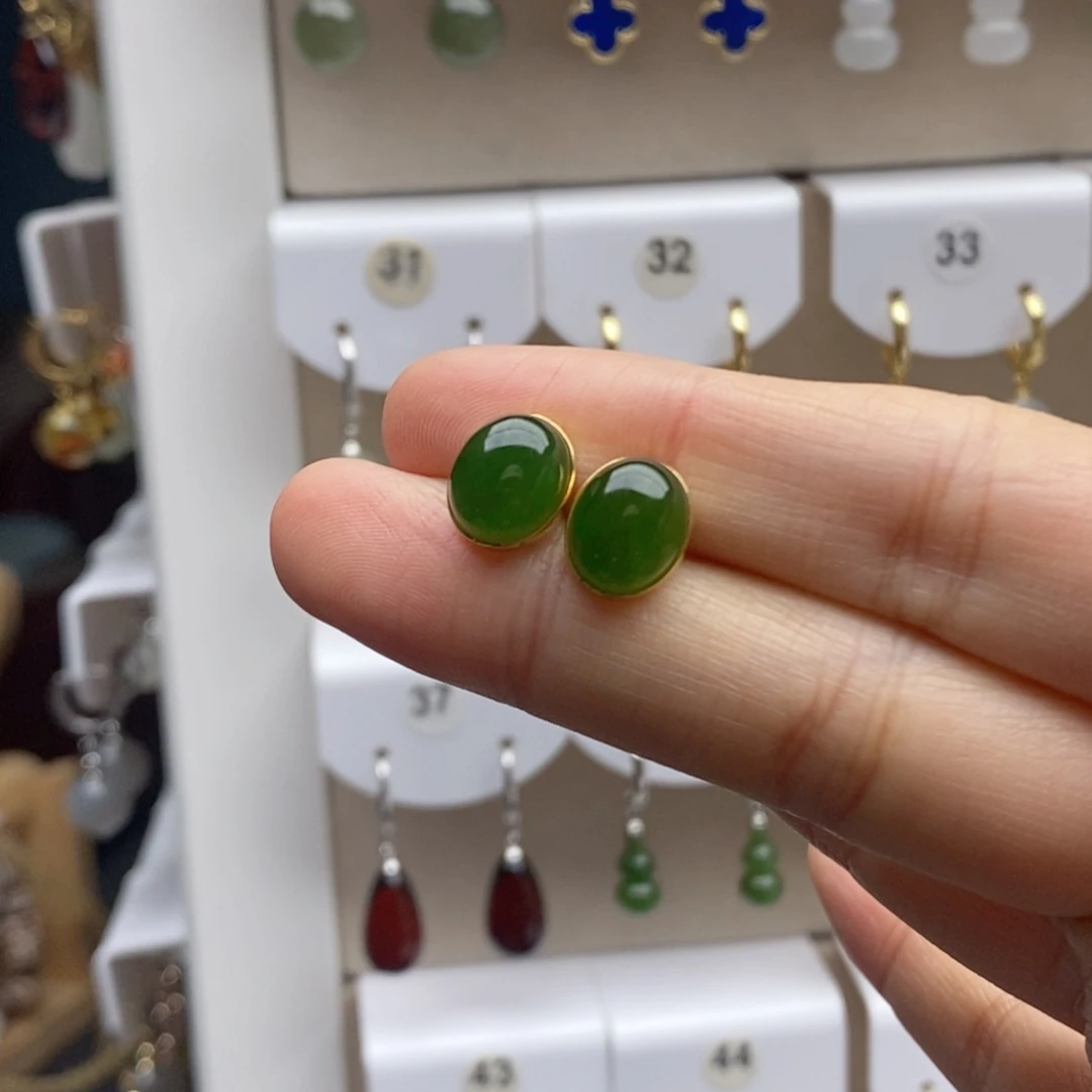 银S925镶嵌和田玉耳饰