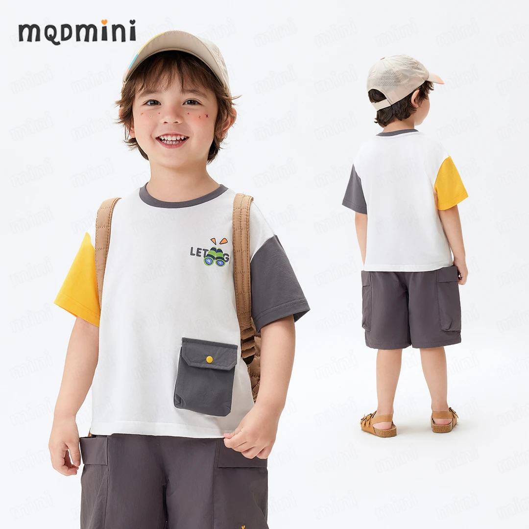 MQDMINI童装男童t恤2025夏季新款中小童圆领锁边宽松透气休闲短袖