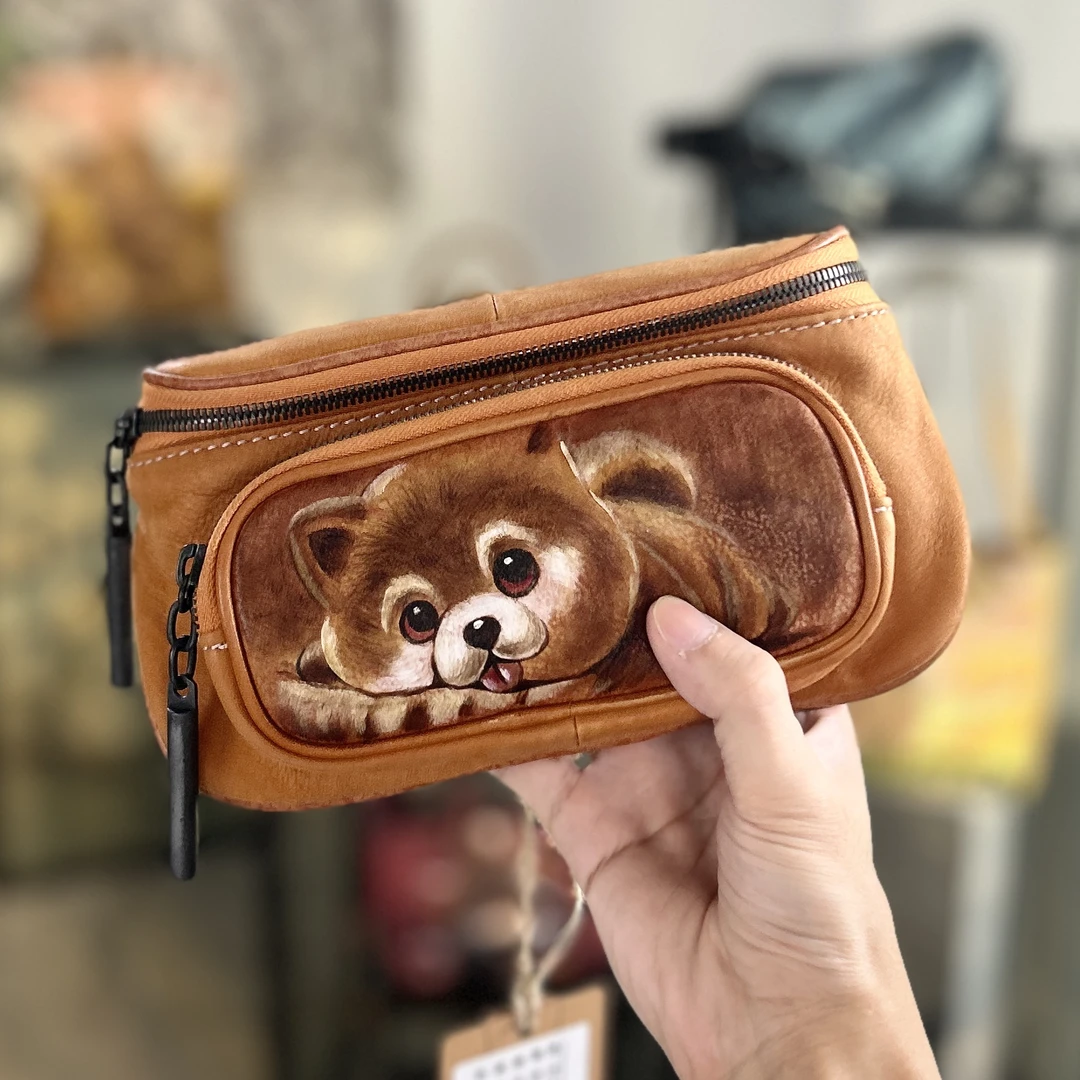 印象乌托邦原创手工手绘斜挎包女款爆款2025新款真皮胸包女士胸包