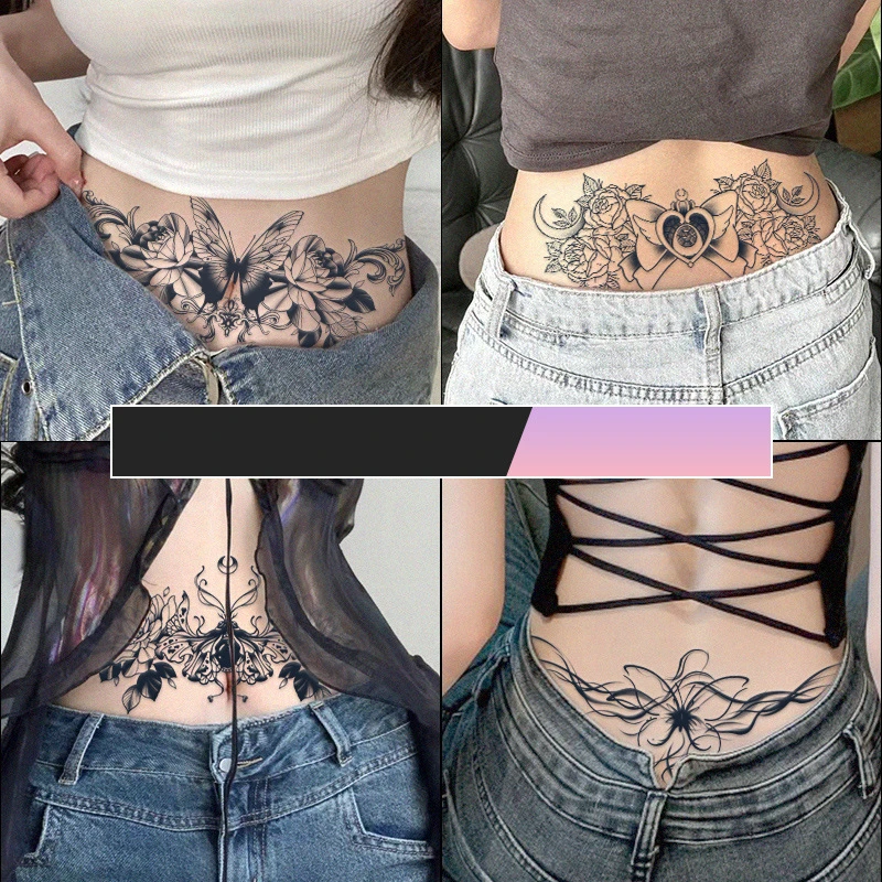 D花胸草本纹身贴】防水性感小腹后腰持久刺青不反光逼真肚子半永久