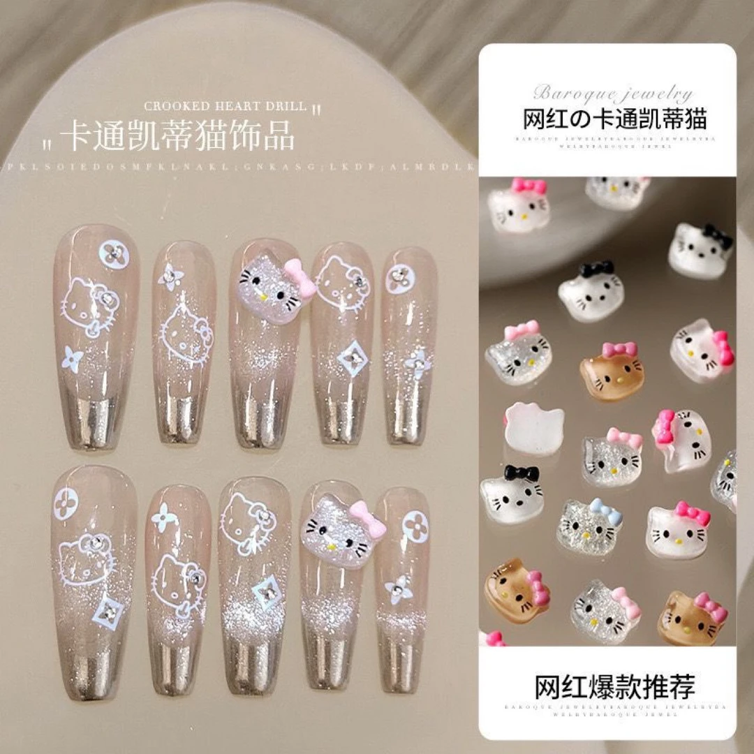 新款美甲凯蒂猫饰品kitty猫树脂可爱卡通细闪立体网红猫咪diy饰品