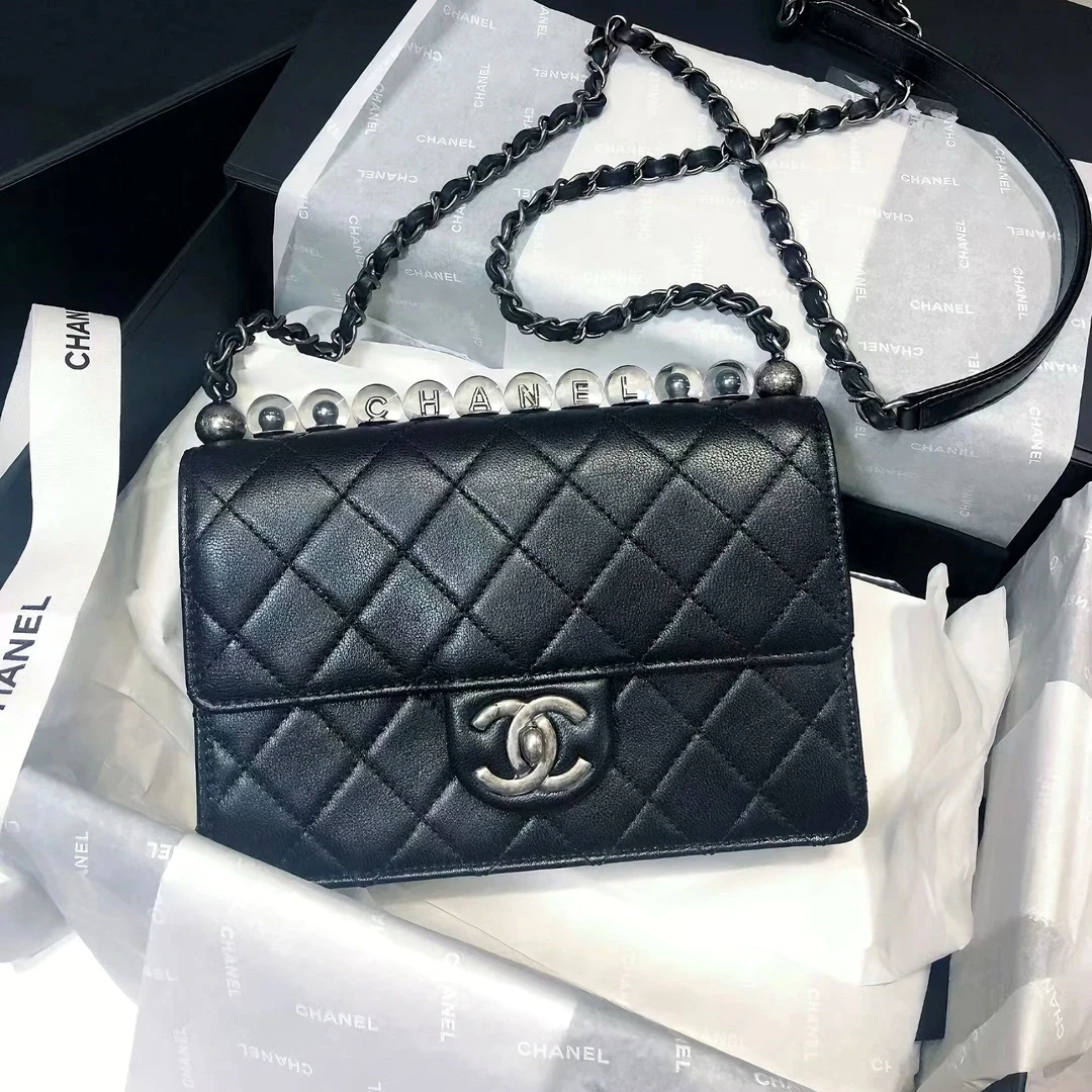99新 Chanel/香奈儿 2831|香奈儿黑银横版珍珠cf斜挎包单肩包