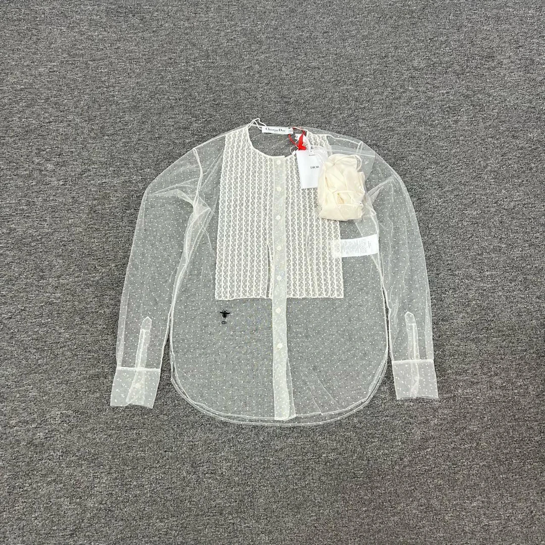 未使用 DIOR/迪奥 白色 真两件 吊带 网纱 蜜蜂刺绣 蕾丝34码