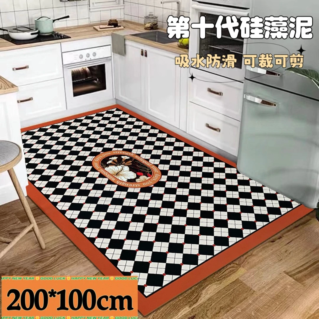 【多功能垫】200*100-客厅门口垫瑜伽毯吸水防滑硅藻泥-黑白格