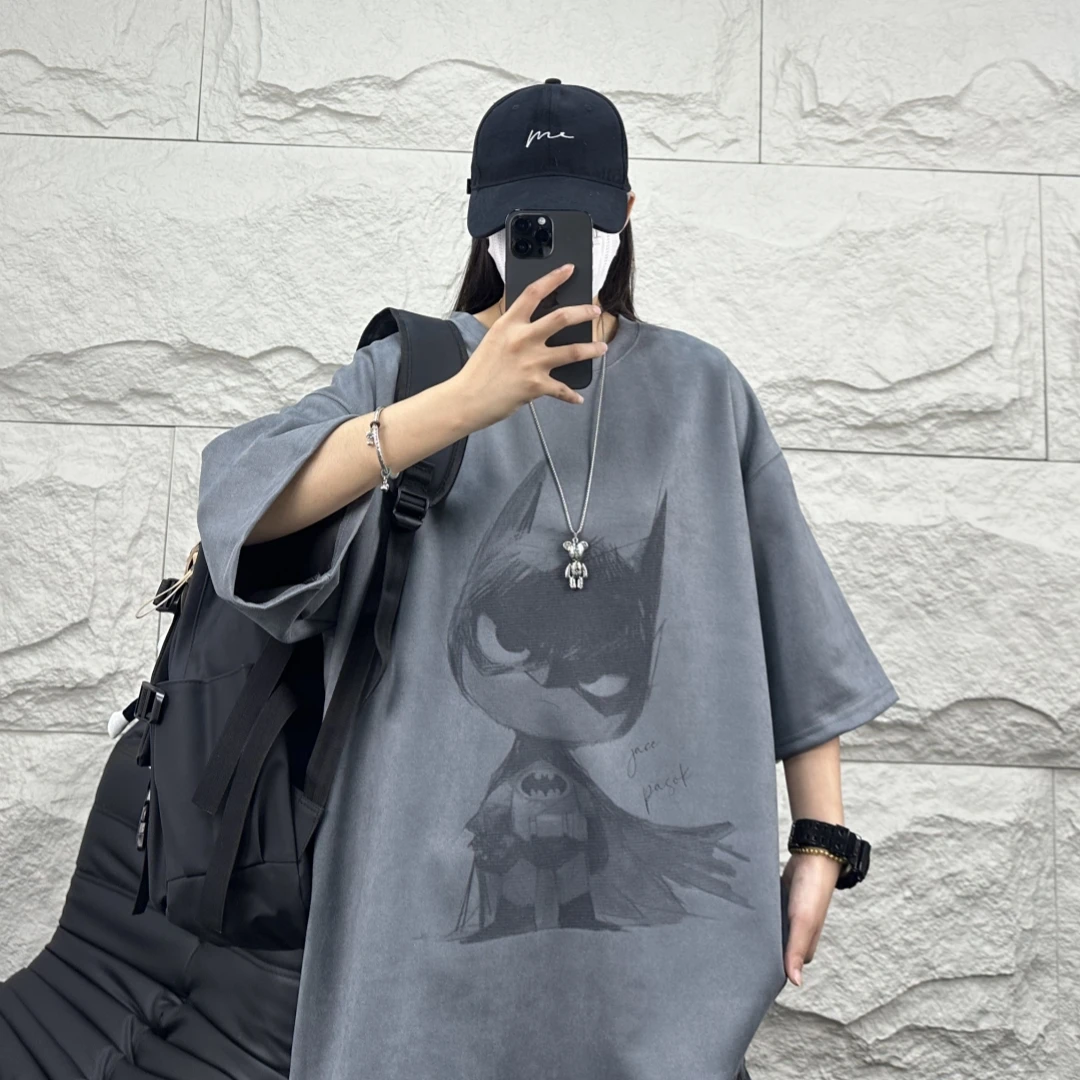 JAVE PASOK短袖T恤男潮牌蝙蝠侠雕花夏季宽松ins学院风百搭上衣