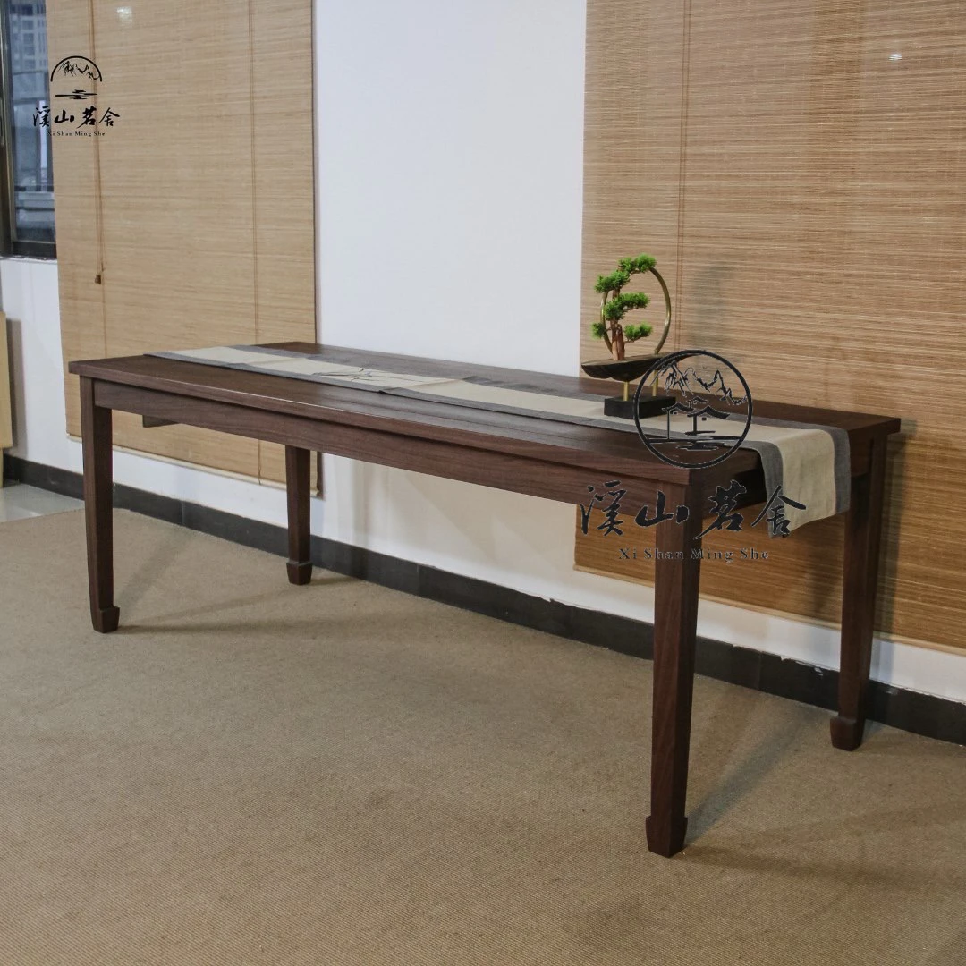 黑胡桃茶桌新中式马蹄桌茶室禅意书房书桌 写字台 长条桌