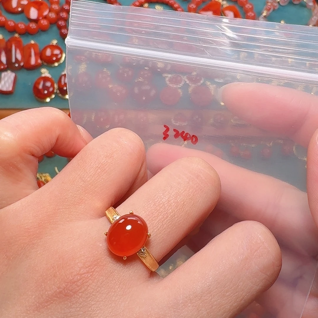 南红玛瑙银S925镶嵌戒指