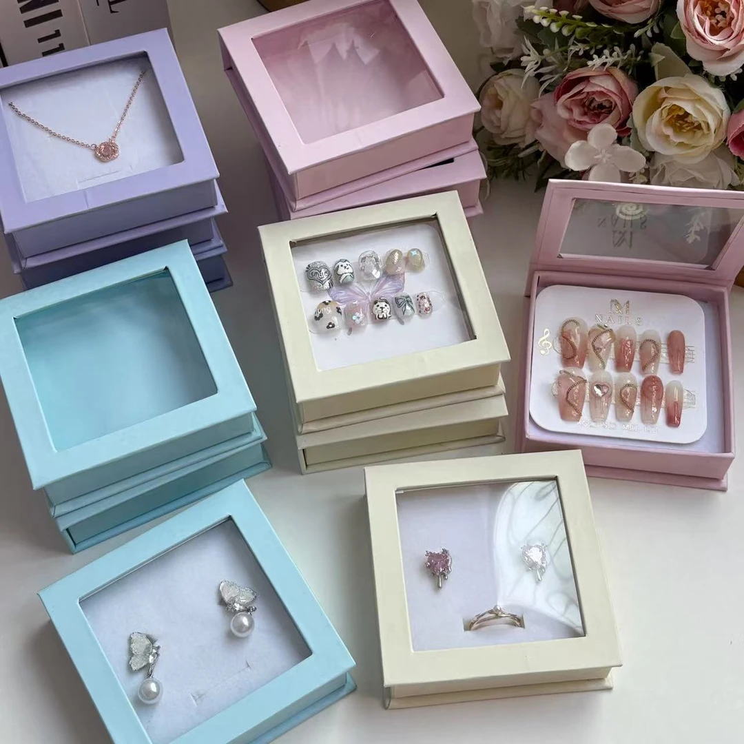 ins风项链耳环书型包装盒穿戴甲开窗展示纸盒定制logo磁吸收纳盒