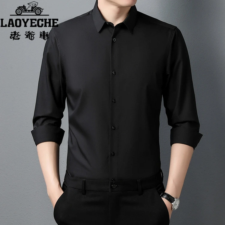 老爷车衬衫男短袖2025夏季新款港风中青年纯色上衣透气中老年T恤