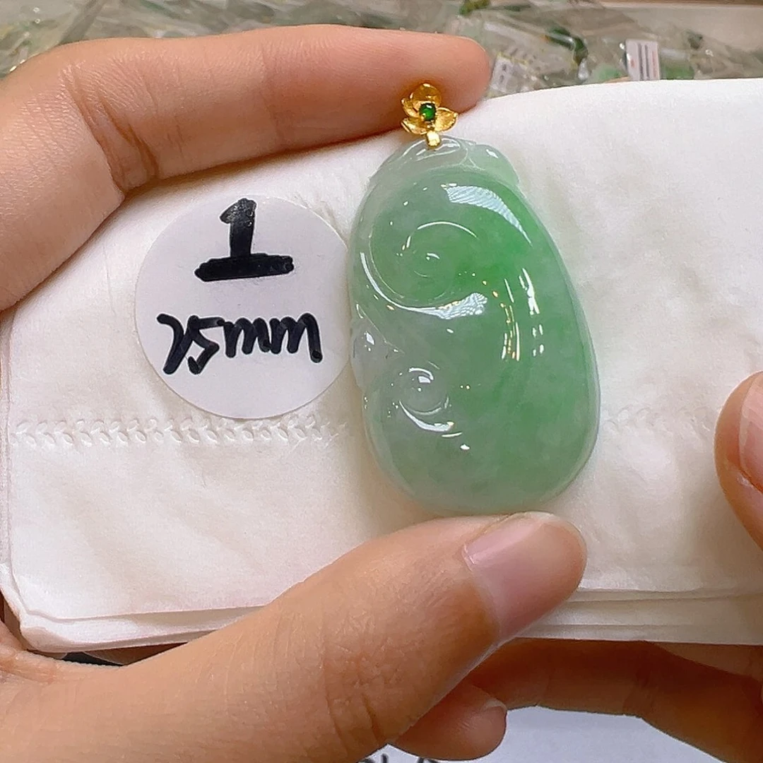 翡翠18K金镶嵌吊坠(不含链)翡翠