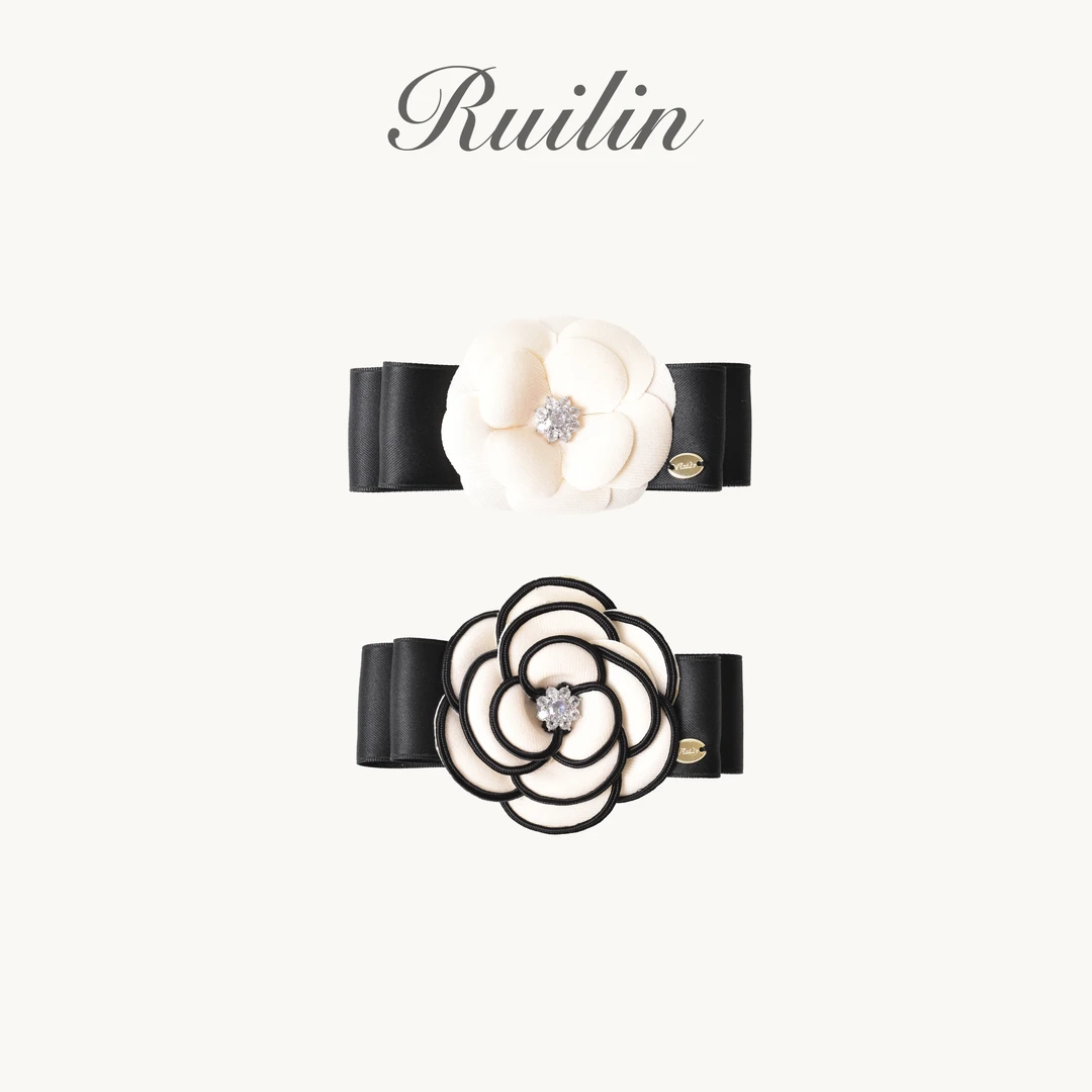 RUILIN【晶晶山茶花】发夹白色山茶花发卡经典时尚
