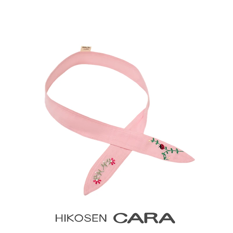 HIKOSNE CARA卡拉猫日系花卉刺绣纯棉长条飘带绑包装饰围巾绑带