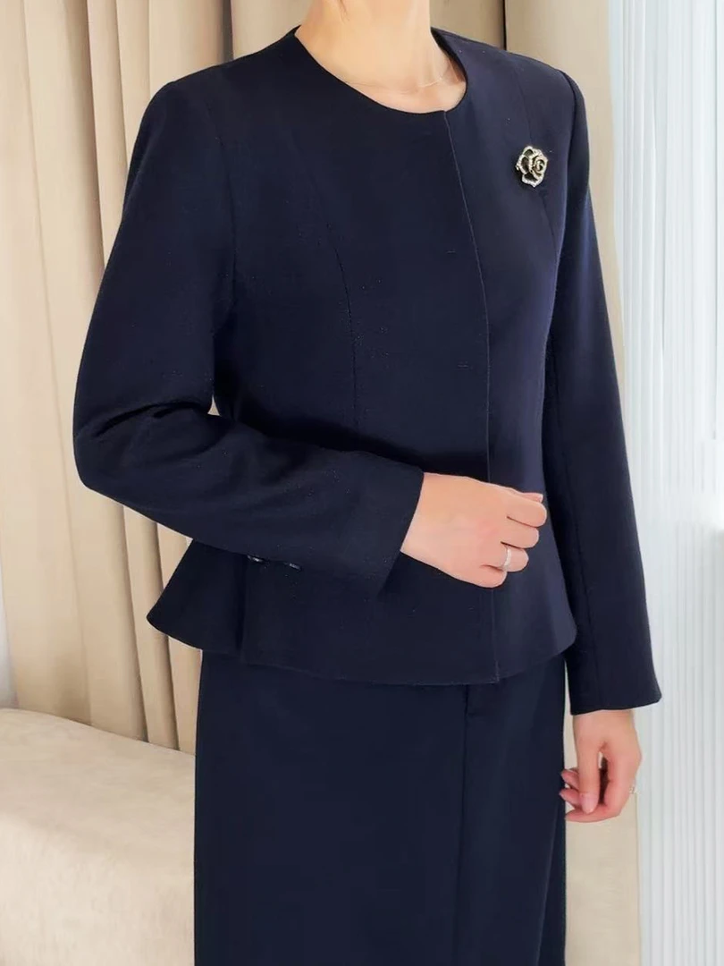 【静海浮金】藏蓝西装上衣女正装职场女士茶花胸针修身女装时尚商务