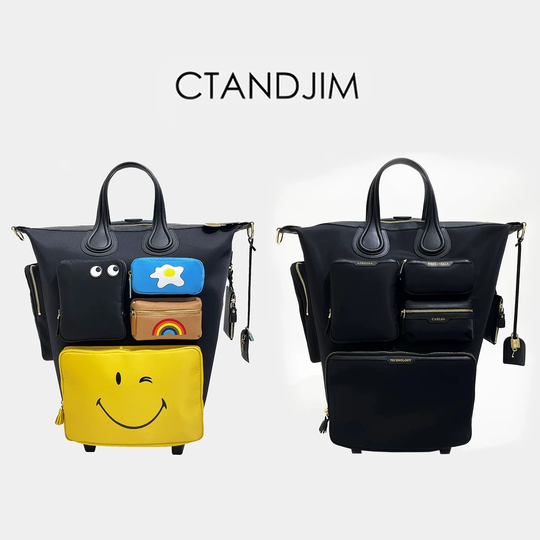 CTANDJIM快乐拉杆箱 笑脸煎蛋眼睛彩虹口袋拉杆箱 行李包 登机包