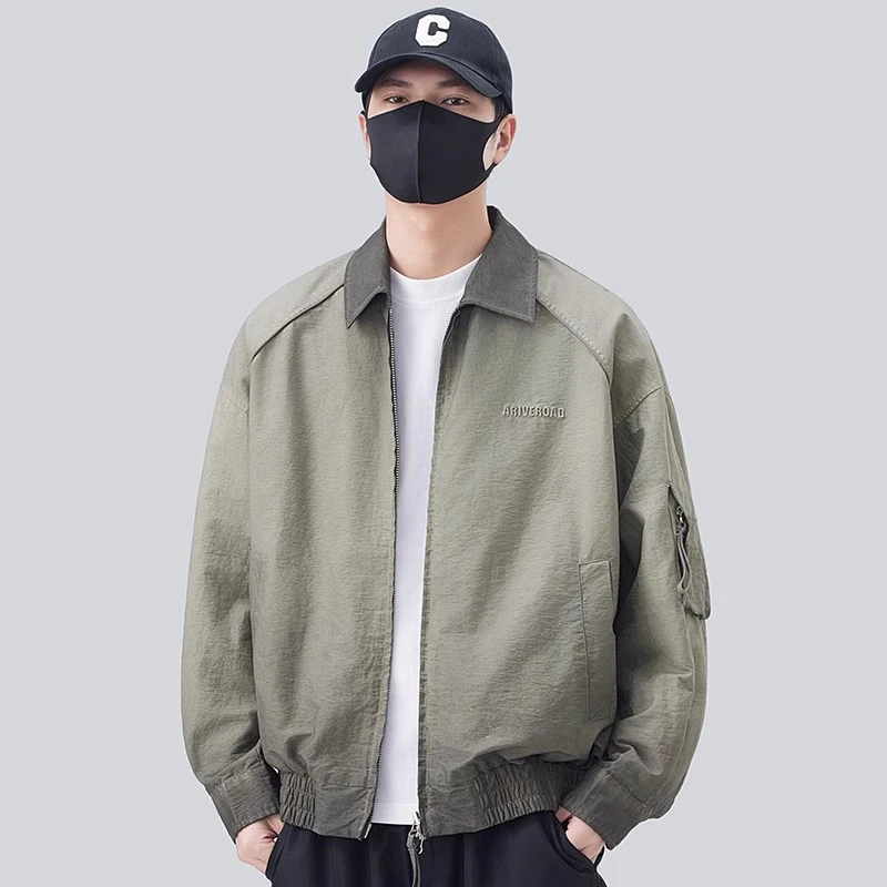 衬衫式翻领外套男款春秋季2025新款潮流复古渐变工装夹克男士春装