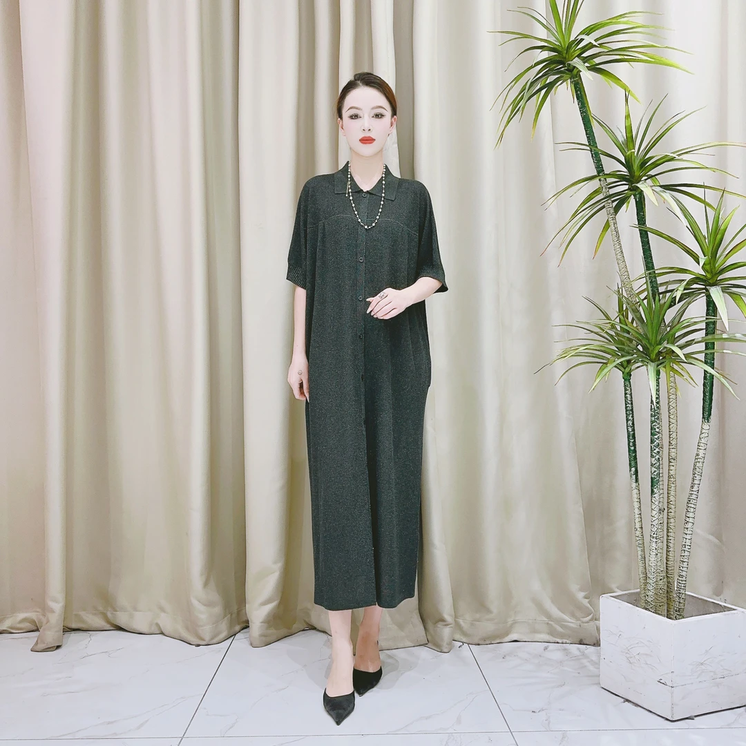 9609炭灰色针织连衣裙显瘦设计师优雅时尚轻奢气质夏季