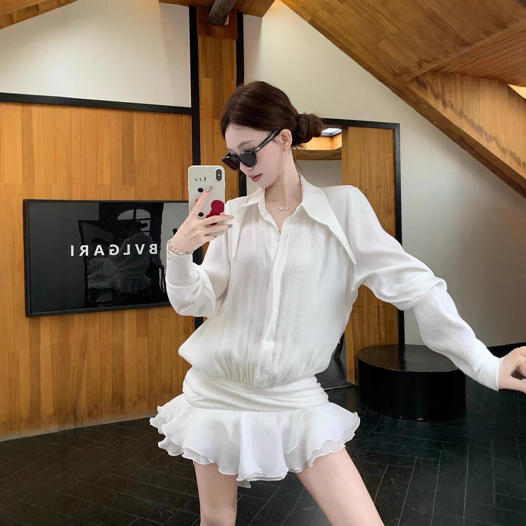 高级衬衫气质修身显瘦荷叶边辣妹衬衣女装新款裙子夏季白色长袖