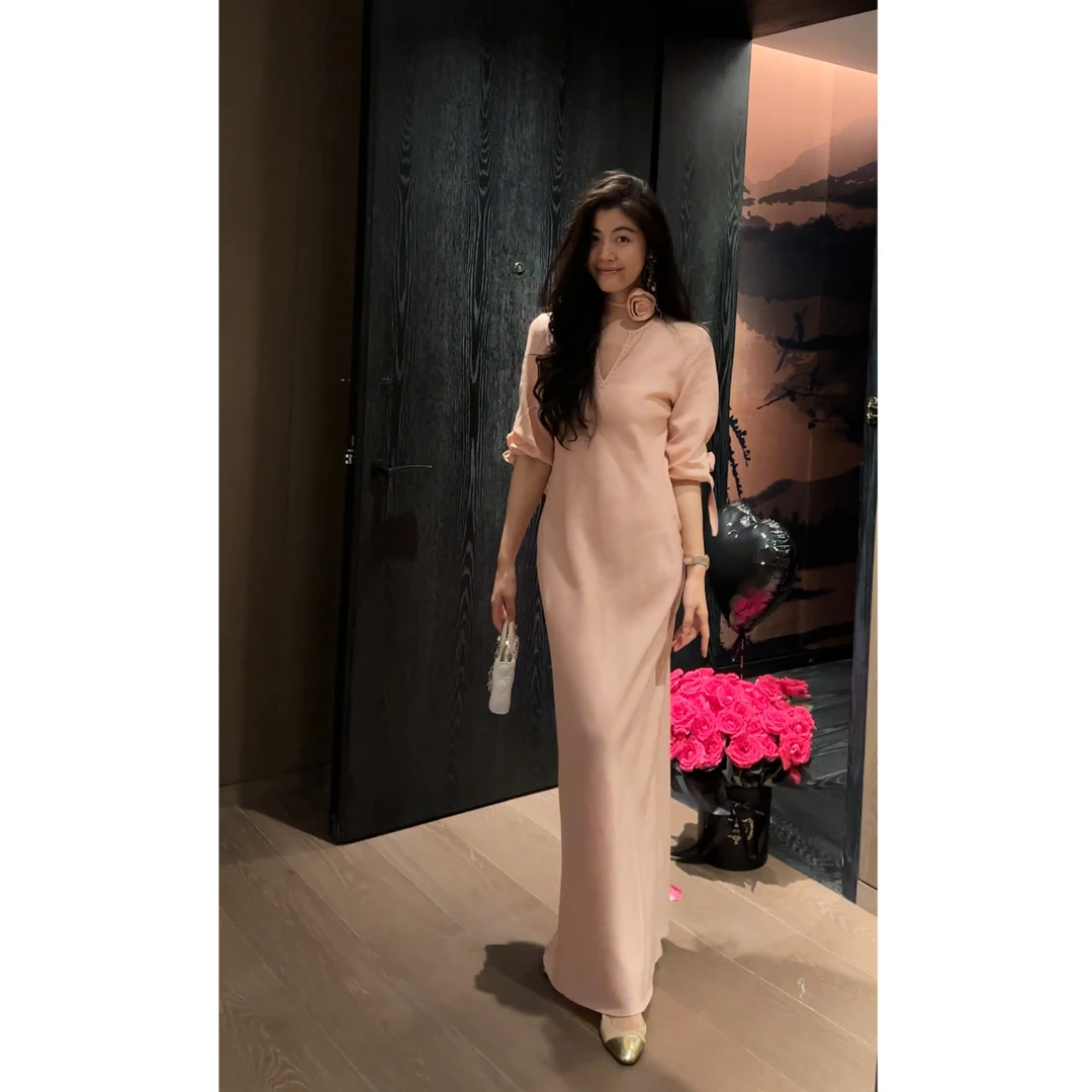 【N·COU】25夏新款【婷婷玉立】高级感立体花V领连衣裙DY228