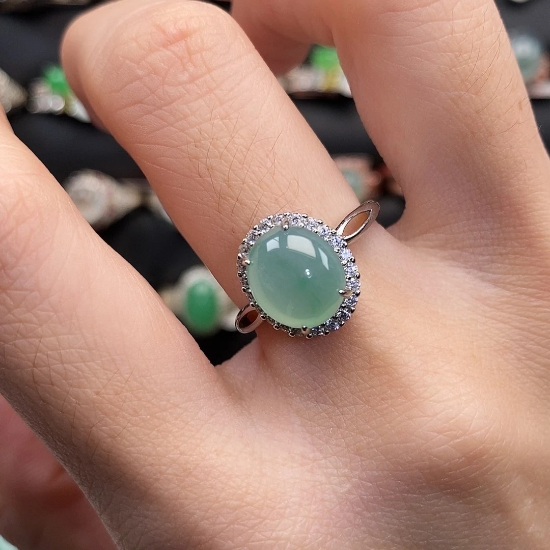 翡翠银S925镶嵌戒指70